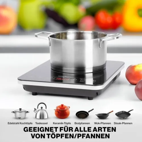 Plaque Chauffante Induction 2000W Noir Vitrocéramique Tactile Proficook 