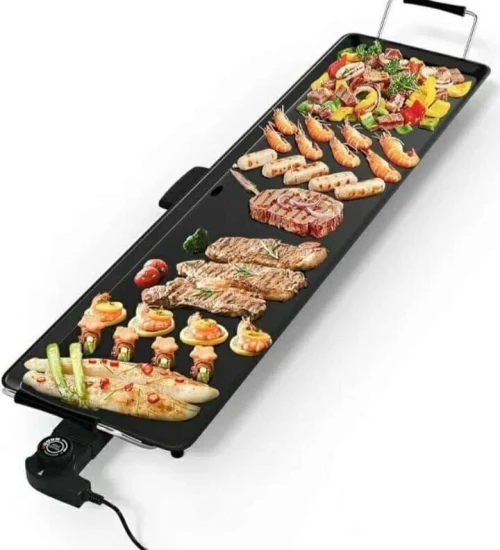Gril De Table Electrique GM 90x23CM Avec Bac A Graisse Amovible, 2000 Watts, Revêtement Antiadhésif