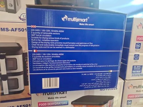 Déshydrateur Alimentaire Noir 10L Multismart 5 Niveaux, Température De 35 à 70C / Séchoir Fruits Et Legume