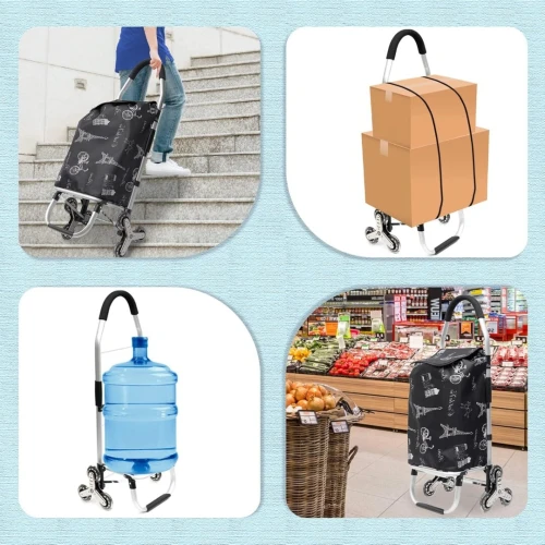 Chariot Caddie Portable Et Pliable , Pour Supermarché A 6 Roues, Monte-Escalier