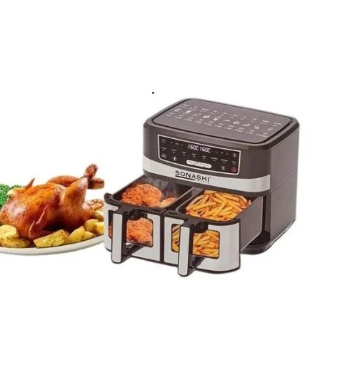 Friteuse à Air Numérique Double Bac 10L Digital Multiprogrammes En Inox 2600watt