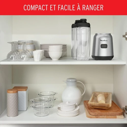 Mixeur Moulinex Blender 2 Bouteilles, Design Compact, Lames Amovibles Faciles A Nettoyer