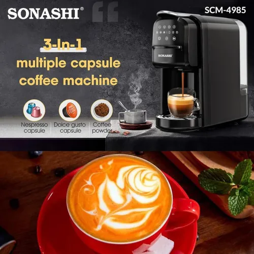 Machine A Café Multi-capsules 3En1, Cafetière 1400 Watt, Panneau De Commande Tactile, Fonction Autonettoyante - Noir