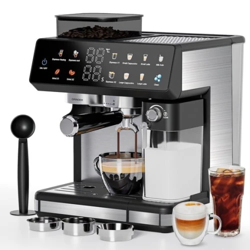 Machine à Café Expresso Automatique 4En1 Avec Broyeur Intégré, 20 Bars 2,6 L, Coffee Grinding, Espresso, Cappuccino, Milk Foam