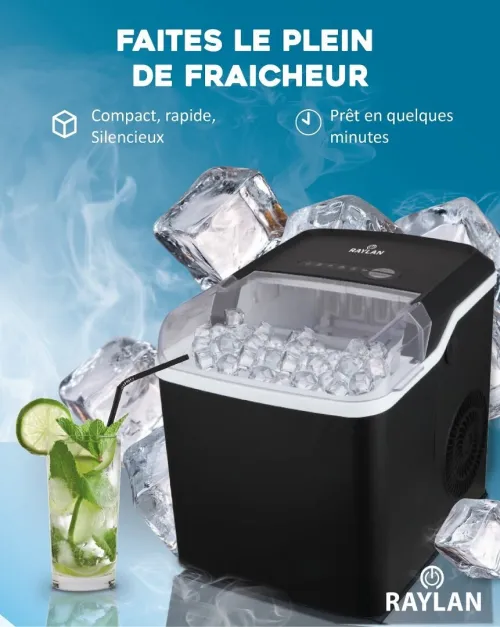 Machine à Glaçons Portable Produit 2 formats Glaçons, Avec Fonction Autonettoyante - RAYLAN