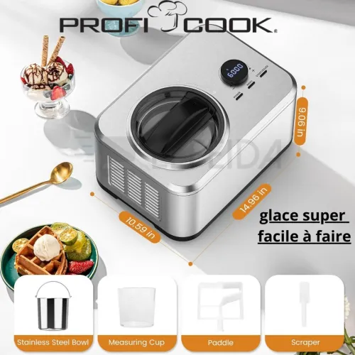  Sorbetière Et Yaourtière Électrique 1.5L Proficook En Acier Inoxydable