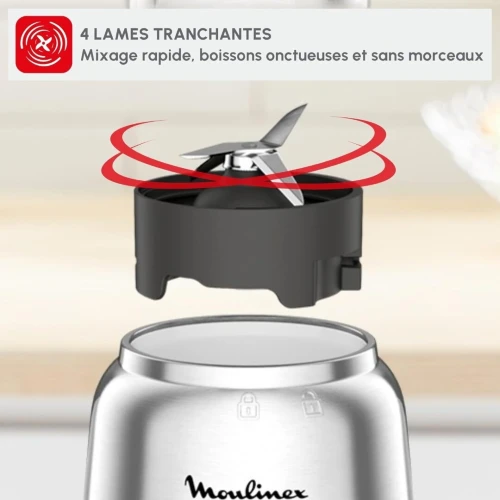 Mixeur Moulinex Blender 2 Bouteilles, Design Compact, Lames Amovibles Faciles A Nettoyer