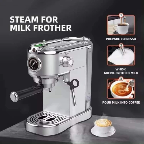 Machine à Café Espresso TRUSTMANN 6En1 ,Pompe 19 Bars, Capacité 1L, Acier Inoxydable