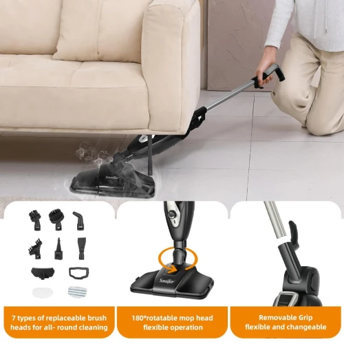 Nettoyeur Vapeur Electrique 1500W Portatif Pour Tapis Et Sols Et Cuisin,Balai Multifonctionnel 10En1