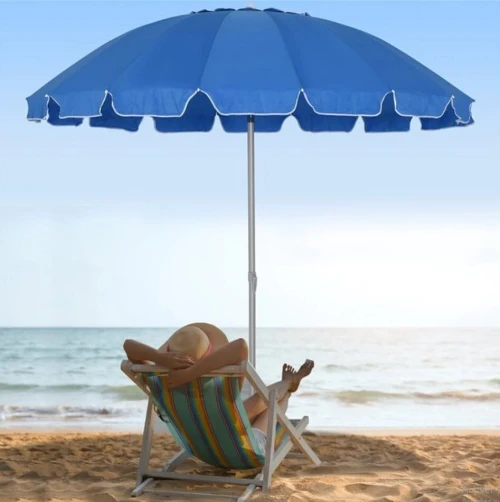 Parasol De Plage Et Jardin Coupe-Vent, 16 Attelles En Fibre De Verre, Parasol De, Anti-UV, Piscine