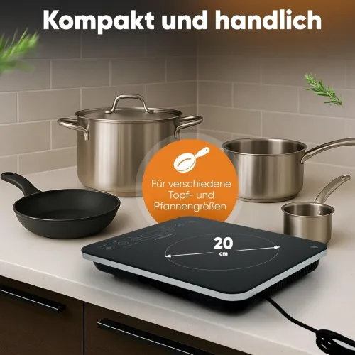 Plaque Chauffante Induction 2000W Noir Vitrocéramique Tactile Proficook 