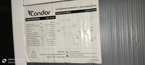 refrigerateur condor CRF-NT 480ZI-W/S/B