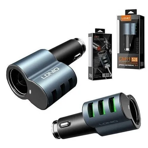 KIT CHARGER AUTO TYPE-C 3USB 5.1A_CM11