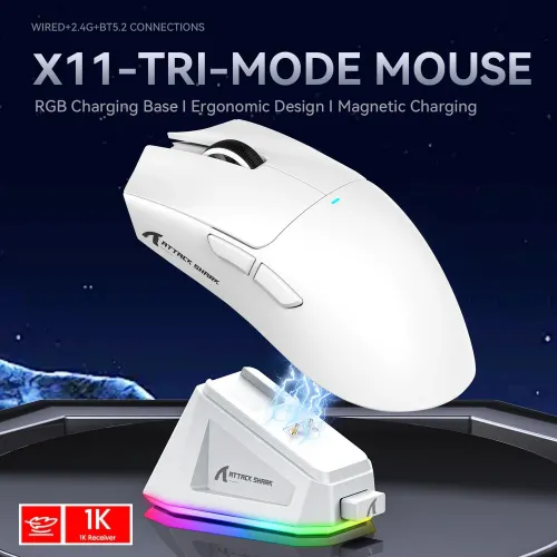 ATTACK SHARK X11 WIRELESS WITH CHARGING DOCK WHITE PIXART PAW3311 SENSOR