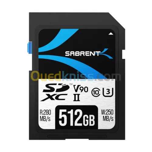 SABRENT Carte SD UHS-II 512Go V90, SDXC Carte mémoire, Vitesse de Lecture 280Mo/s Class 10, U3