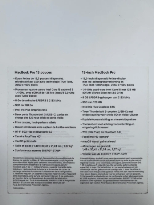 MacBook Pro 2019 8G 128G touch bar etat comme neuf