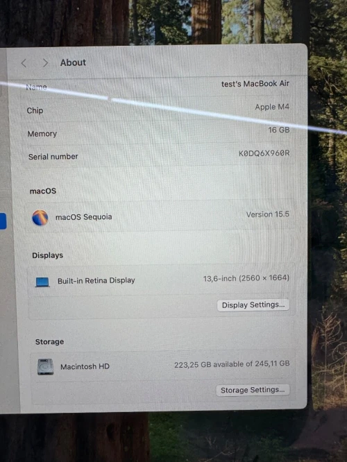 MacBook Air M4 16G 256G SSD batterie 100% cycle 3