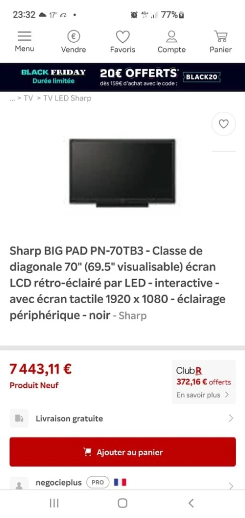 Sharp big pad pn-70tb3 70 pouce