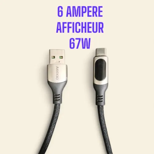 CABLE USB TO TYPE-C 6 AMPERE AKEKIO UC31 - 67W AVEC AFFICHEUR