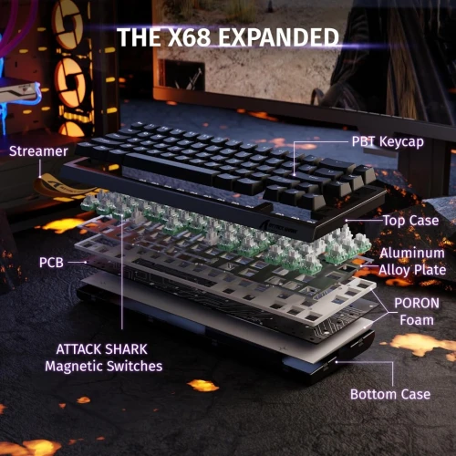 MAGNETIC SWITCHES GAMING ATTACK SHARK X68 HE RGB BLACK 