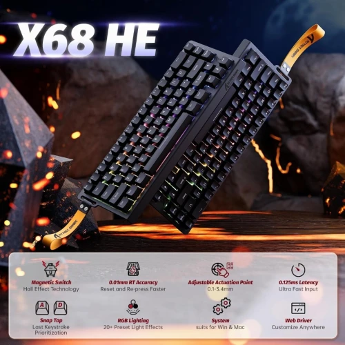 MAGNETIC SWITCHES GAMING ATTACK SHARK X68 HE RGB BLACK 