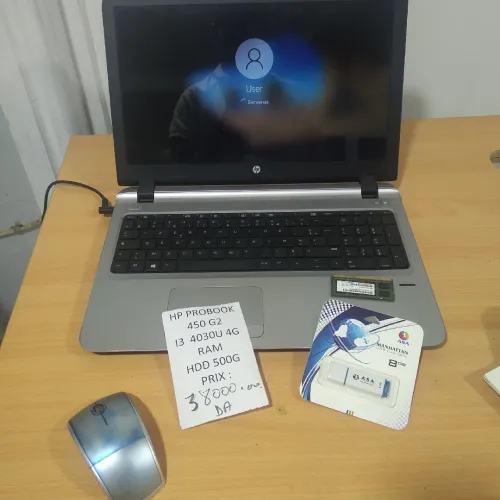 Pc hp pro book 450 G2 HDD 500 GB 4 GB RAM avec chargeur souris flash disque 