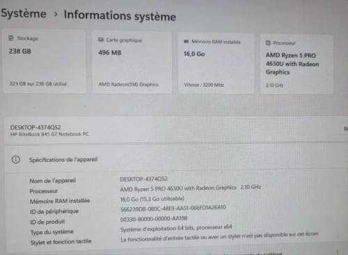 Pc HP Élite book 845 G7 