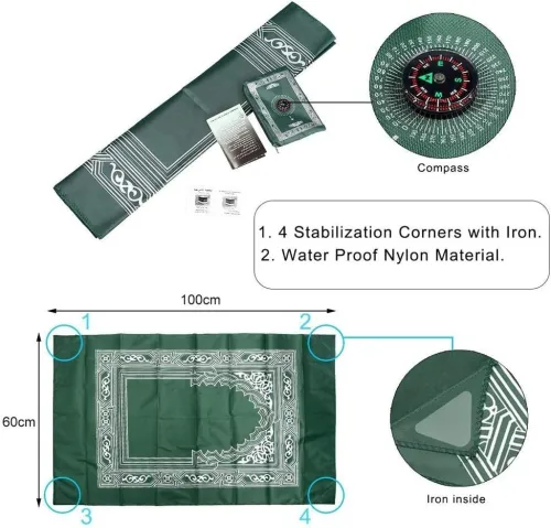 Tapis de Prière - Voyage - Format de Poche avec Boussole - Zipper