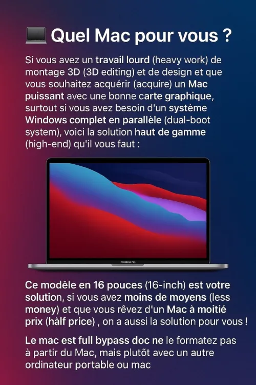 macbook pro 2019 16 pouce full bypass MILLIEUR PRIX 