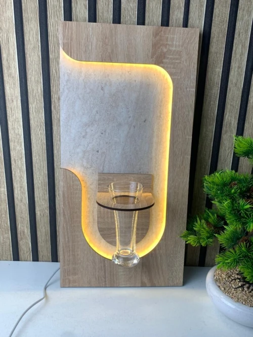 Panneau Mural Décoratif avec Éclairage LED Design Moderne en Bois V3