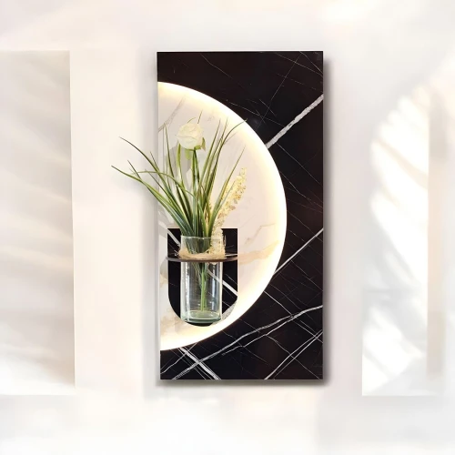 Panneau Mural Décoratif avec Éclairage LED Design Moderne en Bois V4