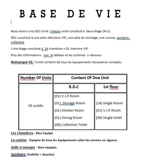 location de cabine sharienne et base de vie entièrement équipées
