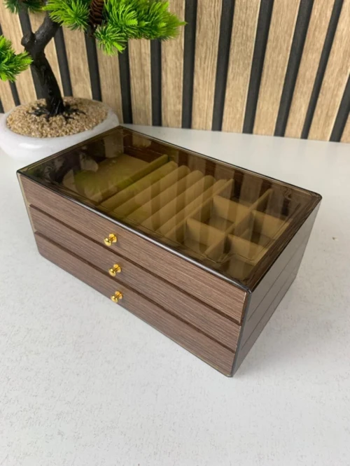 Coffret à bijoux en bois à 3 niveaux très élégant couleur no علبة تنظيم المجوهرات