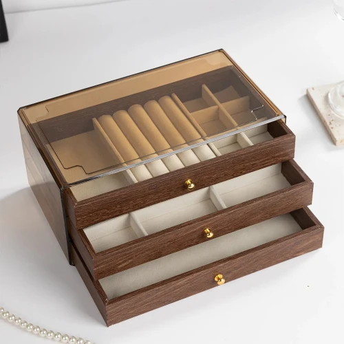 Coffret à bijoux en bois à 3 niveaux très élégant couleur no علبة تنظيم المجوهرات