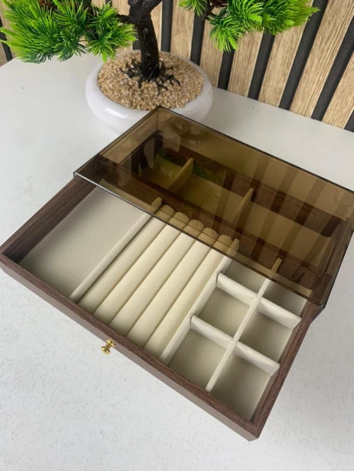 Coffret à bijoux en bois à 3 niveaux très élégant couleur no علبة تنظيم المجوهرات