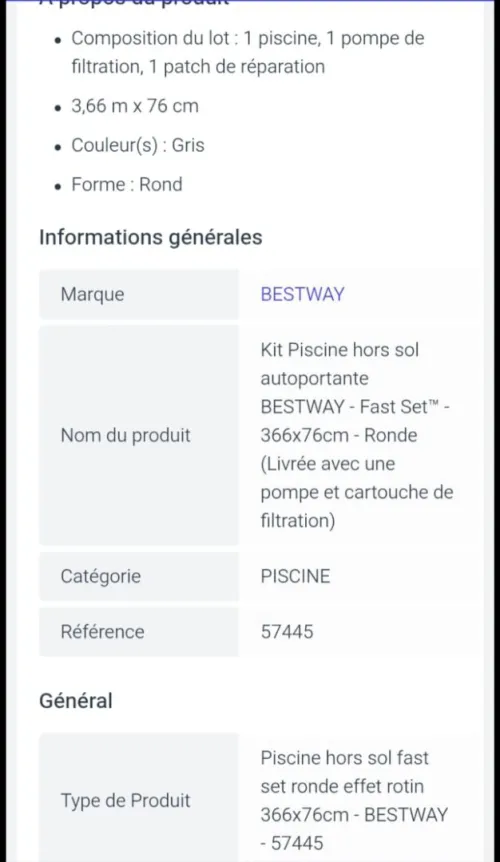  Piscine Bestway autoportante Fast Set ronde rotin 366 x 76 cm Avec une pompe de filtrage 