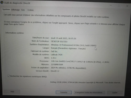 Laptop dell latitude 7420 ecran 14 pouce full HD (1920X1080)