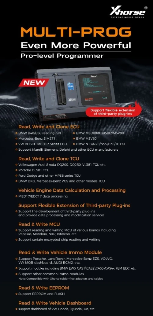 Xhorse-multi-Prog Pro, programmeur lecture et écriture MCU et EEPROM, planificateur MQB48 gratuit