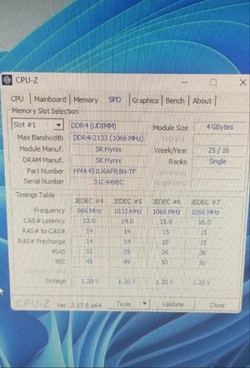 RAM 4GB 1RX8 PC4-2133P-UA1-11 DDR4-2133MHz UDIMM 1.2V
