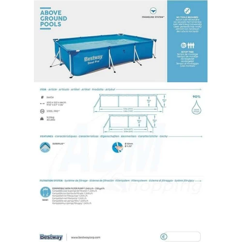 مسبح مستطيل الشكل Steel Pro Piscine Rectangulaire 300 x 201 x 66cm Bestway 56404
