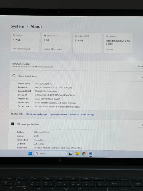 HP zbook power 16 G11-ultra 5 135H-32GB DDR5 512ssd nvme-NVIDIA 1000ada 6GB
