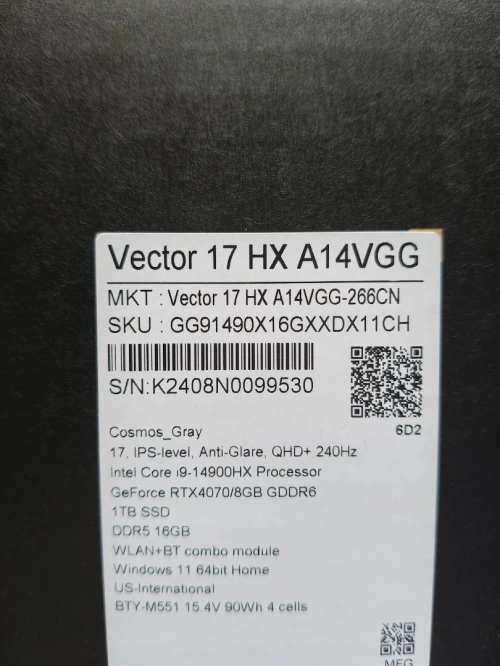 MSI VECTOR 17 HX  i9-14900HX 5.8GHz  RTX 4070  240Hz  2.5K QHD MONSTRE GAMING
