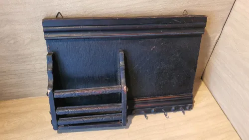 Ancien porte-clefs , porte-courrier mural en bois avec 3 crochets