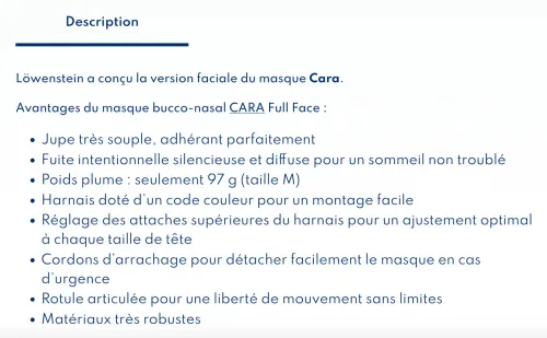 Masque CPAP Full Face model CARA par Löwenstein Medical Germany (Taille M) apnée du sommeil