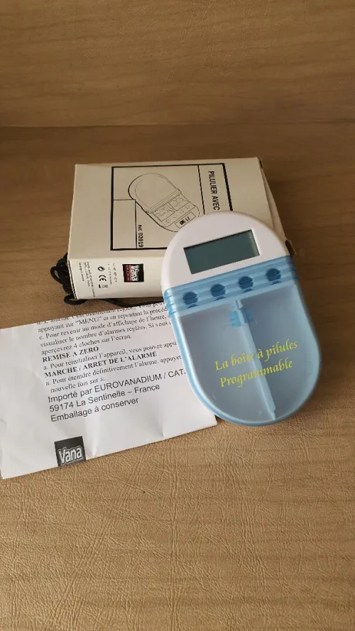 Boîte à médicaments, Pilulier avec alarme programmable bleue 
