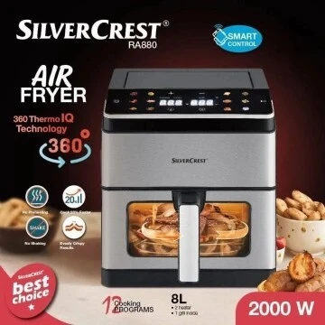 Friteuse Airfryer SilverCrest RA880 Double Résistances à air 8L 2000W Tactile avec Fenêtre 12 Programmes