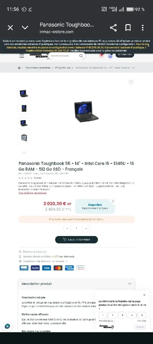Panasonic Fz-55 TOUGHBOOK i5 13eme 