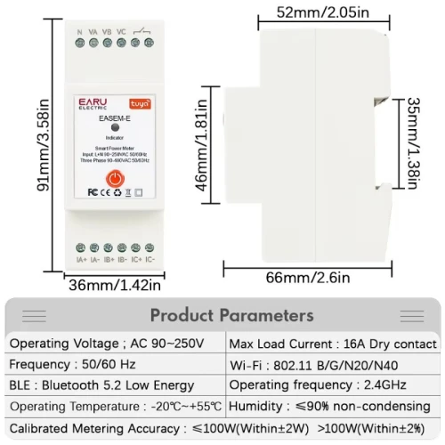 Module de contrôle et mesure puissance à distance wifi industrielle Triphasé AC90-480V 120A