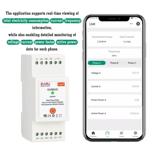 Module de contrôle et mesure puissance à distance wifi industrielle Triphasé AC90-480V 120A