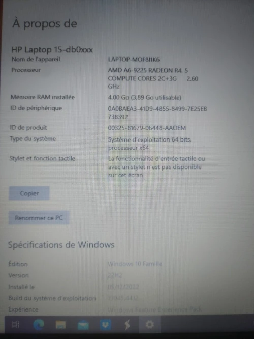 Ordinateur portable hp laptop 2 terra